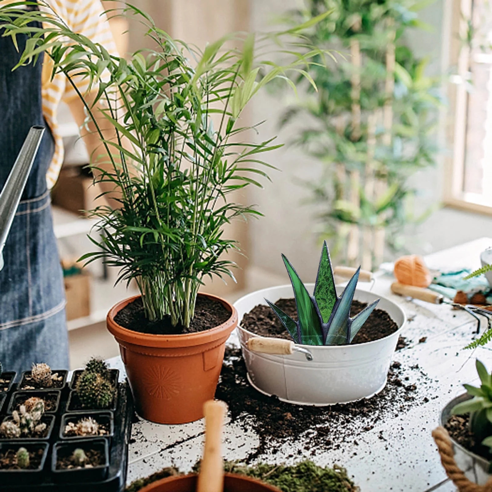 SIfdSeng Miniature Stained Acrylic Cute Agaves Aloe Potted in Ceramic Stained Agaves Aloe Potted in Terra Cotta Planter Pot Father's Day Gifts From Daughter and Son in Law
