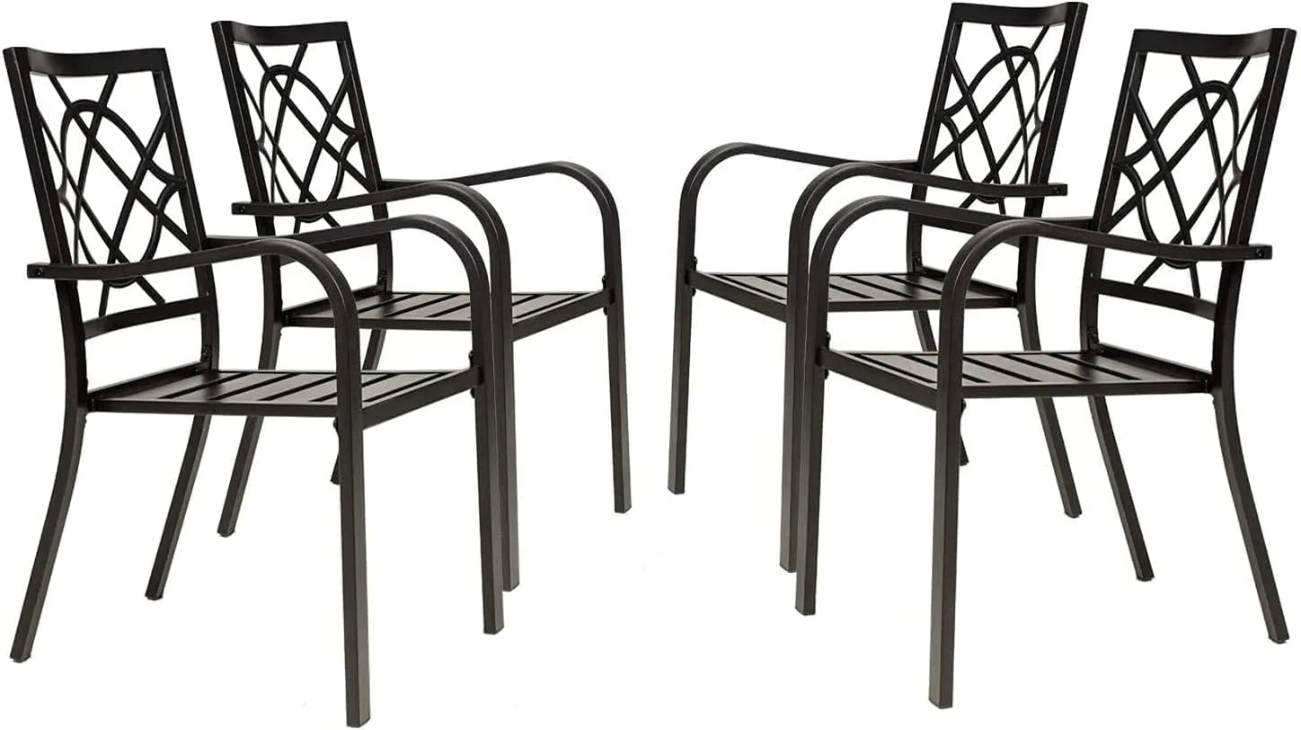4 Pieces Outdoor Dining Chairs, Patio Bistro Wrought Iron Stackable Chairs with Armrest for Garden, Porch, Backyard, Black - Supports 250 lbs