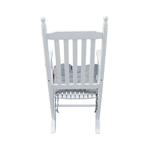 Wood Rocking Chair with High Back and Armrest for Indoor Outdoor Use, Wooden Frame Patio Porch Rocking Chair with Rocker, Front Porch Chairs for Deck Garden Lawn Balcony Backyard, White
