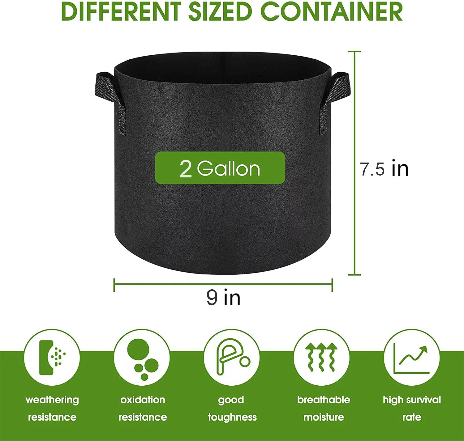 ZARLBOL 10 Pack 2 Gallon Plant Grow Bags, Heavy Duty Nonwoven Plant Fabric Pots with Handles