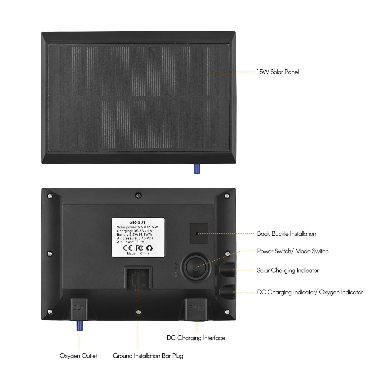 Anself 5.5V 1.5W Solar Air Pump Fish  Oxygenator with Aquarium Pipe & Air Bubble Stone Pond Pump Aerator Rechargeable for Fishing Fish Tranportation Small Ponds Pools Water Circulation Garden