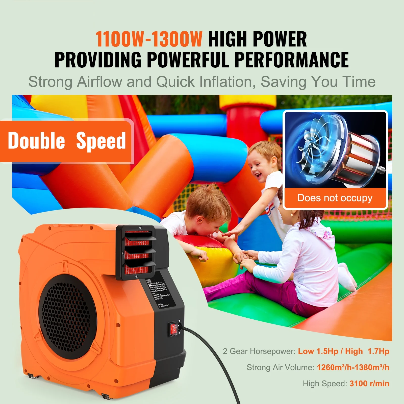 SKYSHALOAir Blower Pump Fan 1.5 & 1.7 HP 1100W Commercial Air Blower for Inflatable Bounce House Bouncy Castle