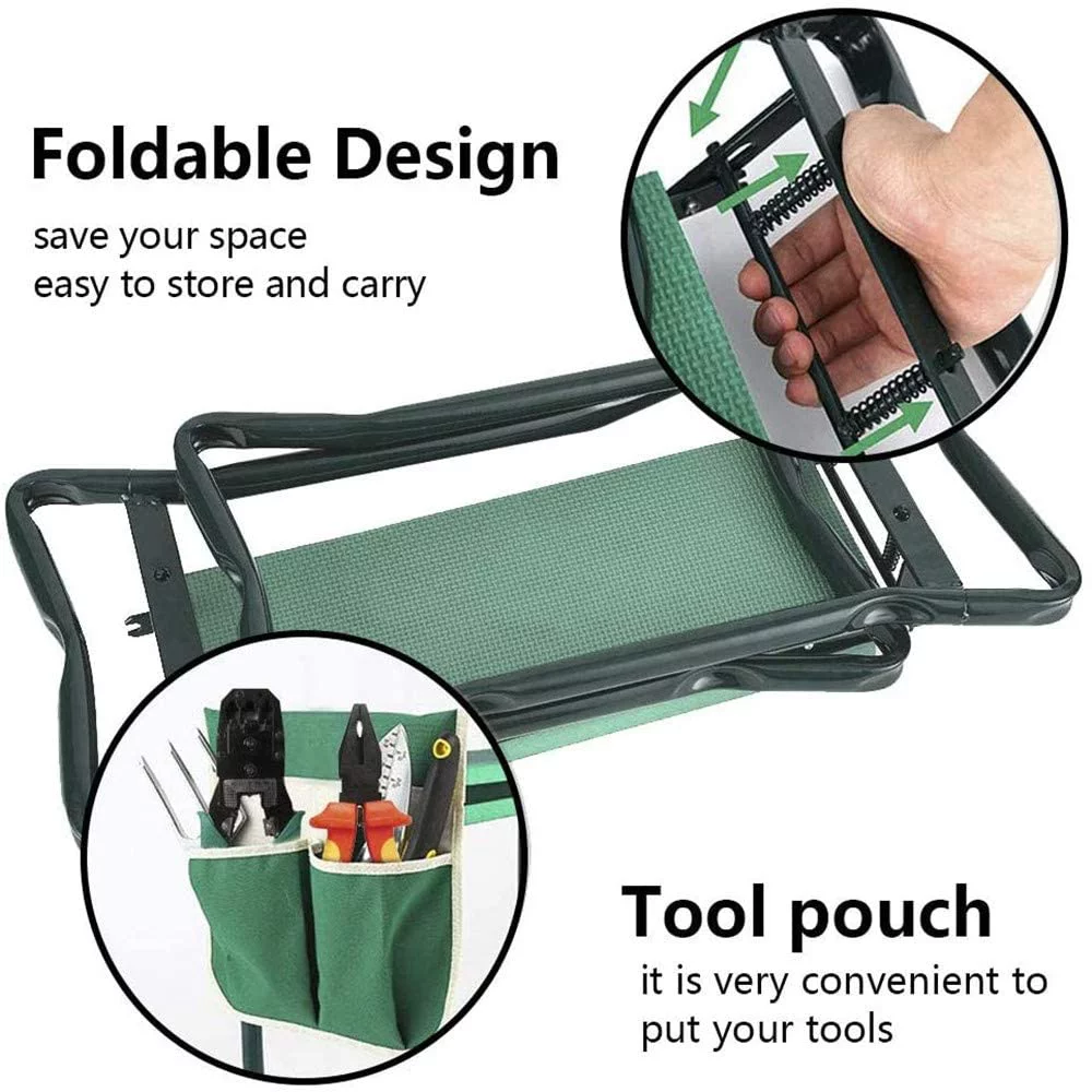 Garden Kneeler Seat Stool Bench Kneeling Pad Tool Pouch & Easy Folding Design Garden Kneeler Seat