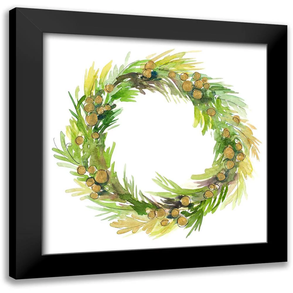 Loreth, Lanie 12x12 Black Modern Framed Museum Art Print Titled - Green Metallic Spruce Wreath