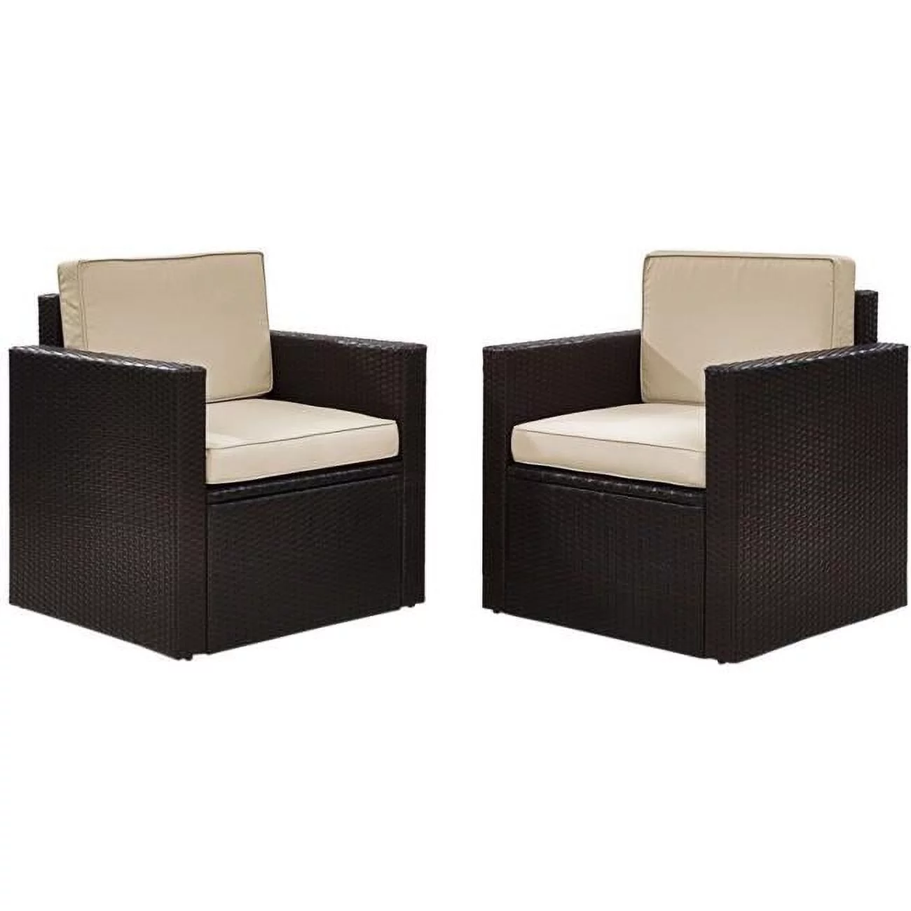 Palm Harbor 2-Piece Outdoor Wicker Conversation Set with Sand Cushions - Brown