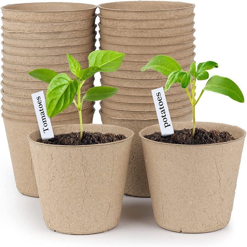 Paper Seedling Pot With 20 Plant Labels, Biodegradable Circular Plant Pot, Nursery Pot With Bottom Drainage Holes (40 Pots/3.15 Inches)