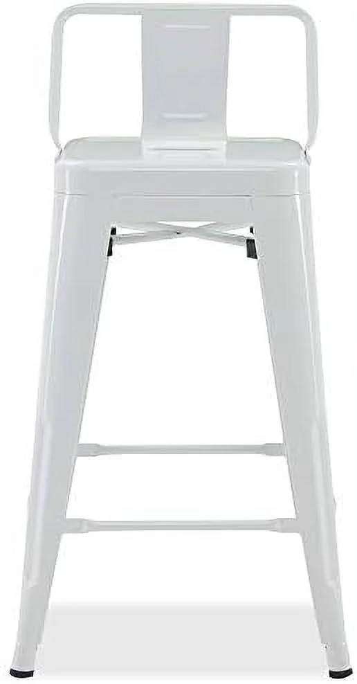 24 Inch Modern Metal  Stools  Low Back Indoor Outdoor Restaurant Patio Kitchen Dining  Contemporary Farmhouse Vintage Industrial Steel Metal [Set of 4] - Alexander (Silver)