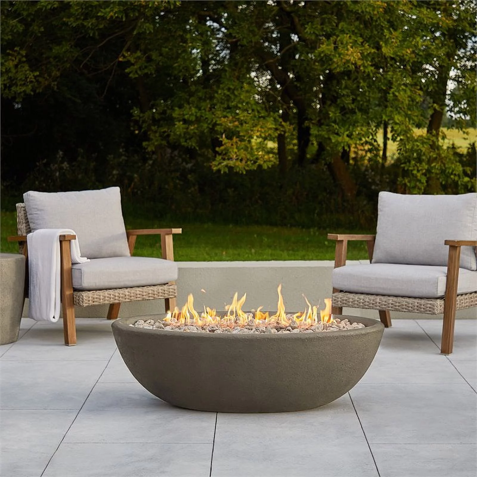Home Square 2-Piece Set with Oval Propane Fire Bowl and Aluminum Patio Loveseat