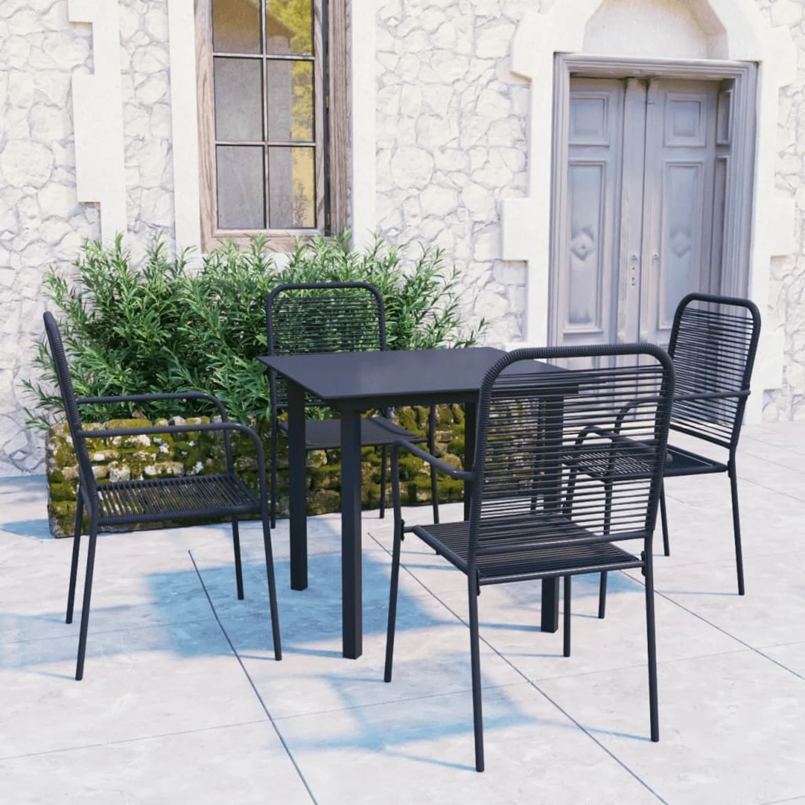 Anself 5 Piece Patio Dining Set Black Glass and Steel