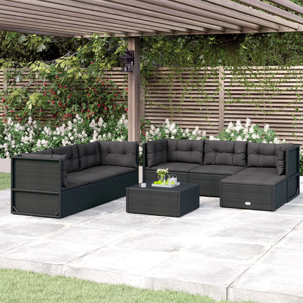 Anself 7 Piece Patio Set with Cushions Black Poly Rattan