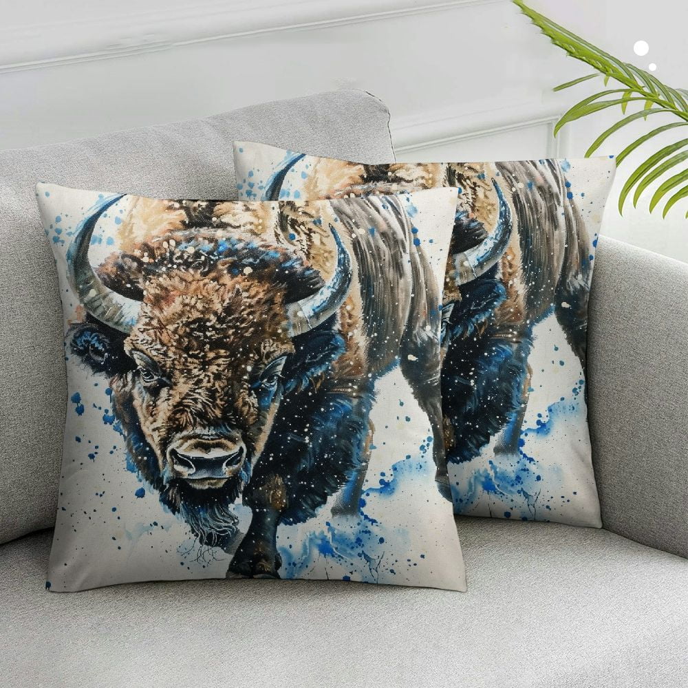 Nawypu Buffalo Throw Pillow Case Bison Animal Bull American Nature West Decorative Cushion Cover Double-Sided Decorative Home Decor Indoor/Outdoor Garden Sofa Bedroom Car Pillow Cover,2 Pcs