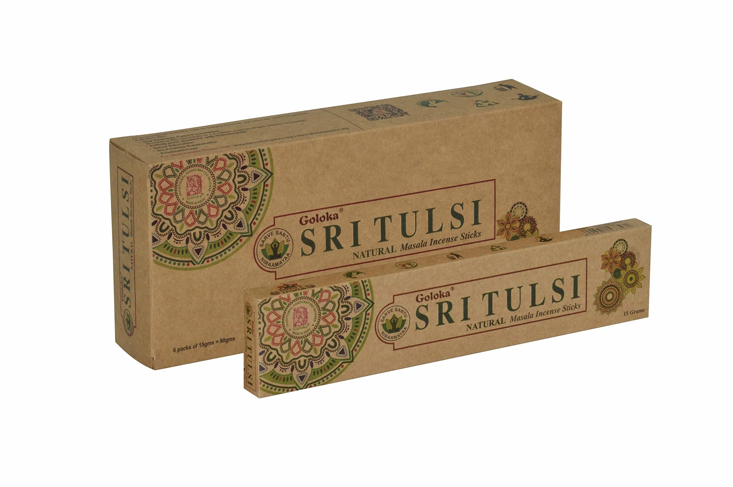 Goloka Sri tulsi Organika collection incense sticks- 6 boxes of 15 gms (Total 90 gms)
