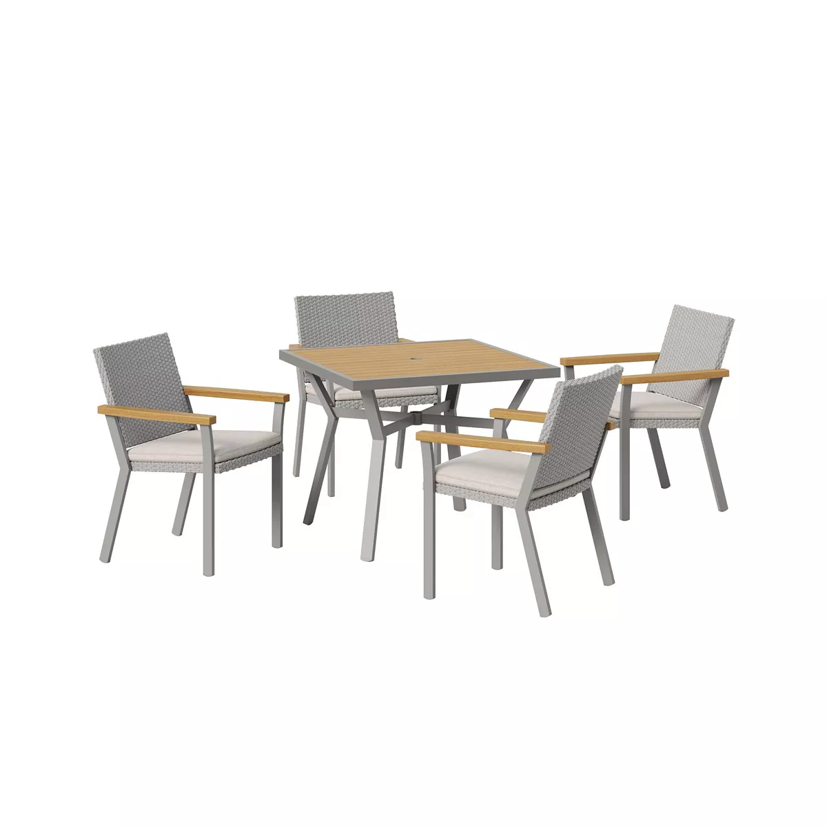 SONGMICS HOME Sencillo Collection - 5 Piece Patio Furniture Set, 4 Dining Chairs, 1 Dining Table, Modern and Transitional Style, Gray and Beige