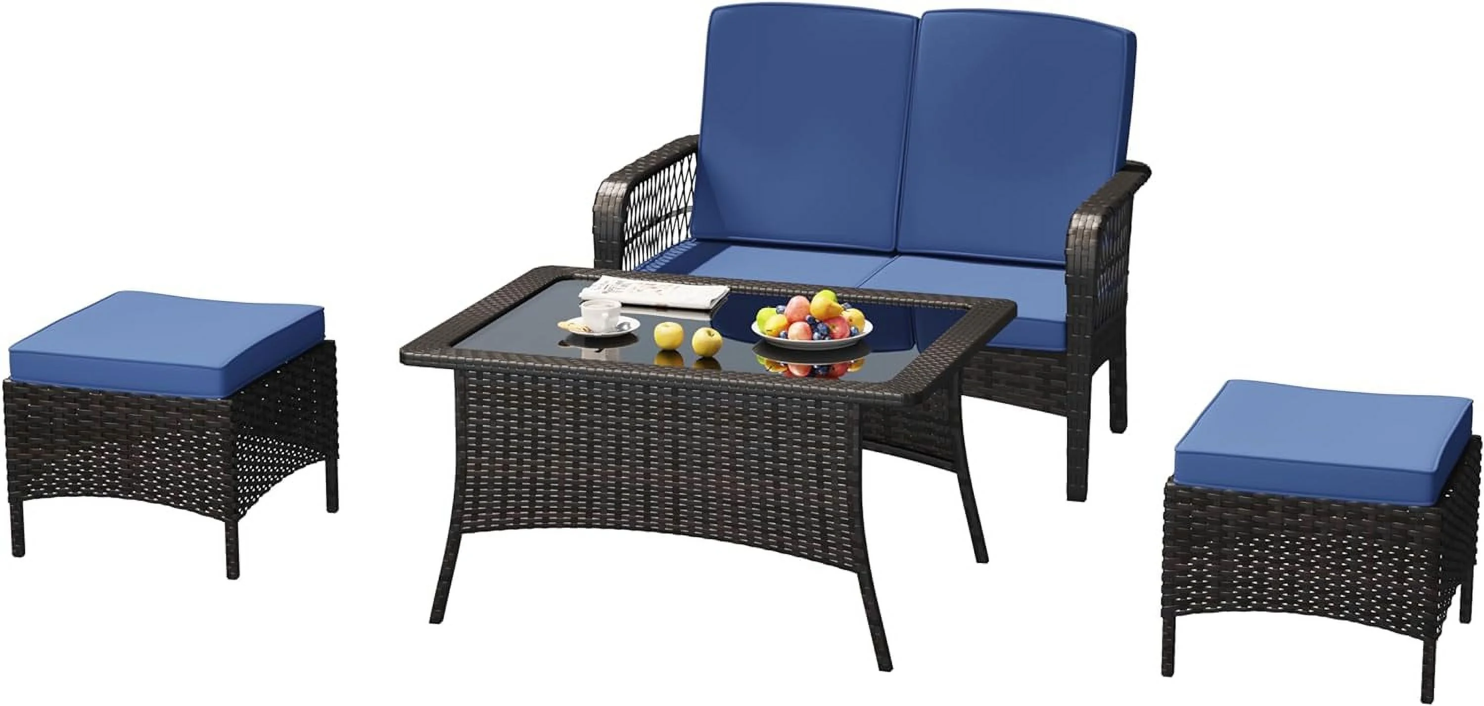 Dina Patio Furniture Set Outdoor Rattan Chair Wicker Sofa Garden Conversation Bistro Sets w/Loveseat for Yard Pool or Backyard (Sand  4PC-Loveseat+2 Ottoman)