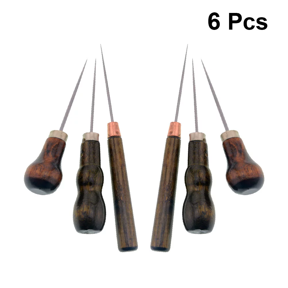 NICEXMAS 6pcs Perforating Leather Awls Multifunctional Practical Pricker Straight Tip Tool Diy Sewing Make Up Shoes Accessories (Single Gourd, Double Gourd, Cylindrical Pattern, 2pcs for Each Pattern)