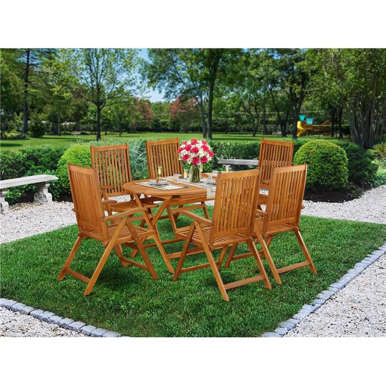 East West Furniture Diboll 7-piece Wood Balcony Set in Natural Oil