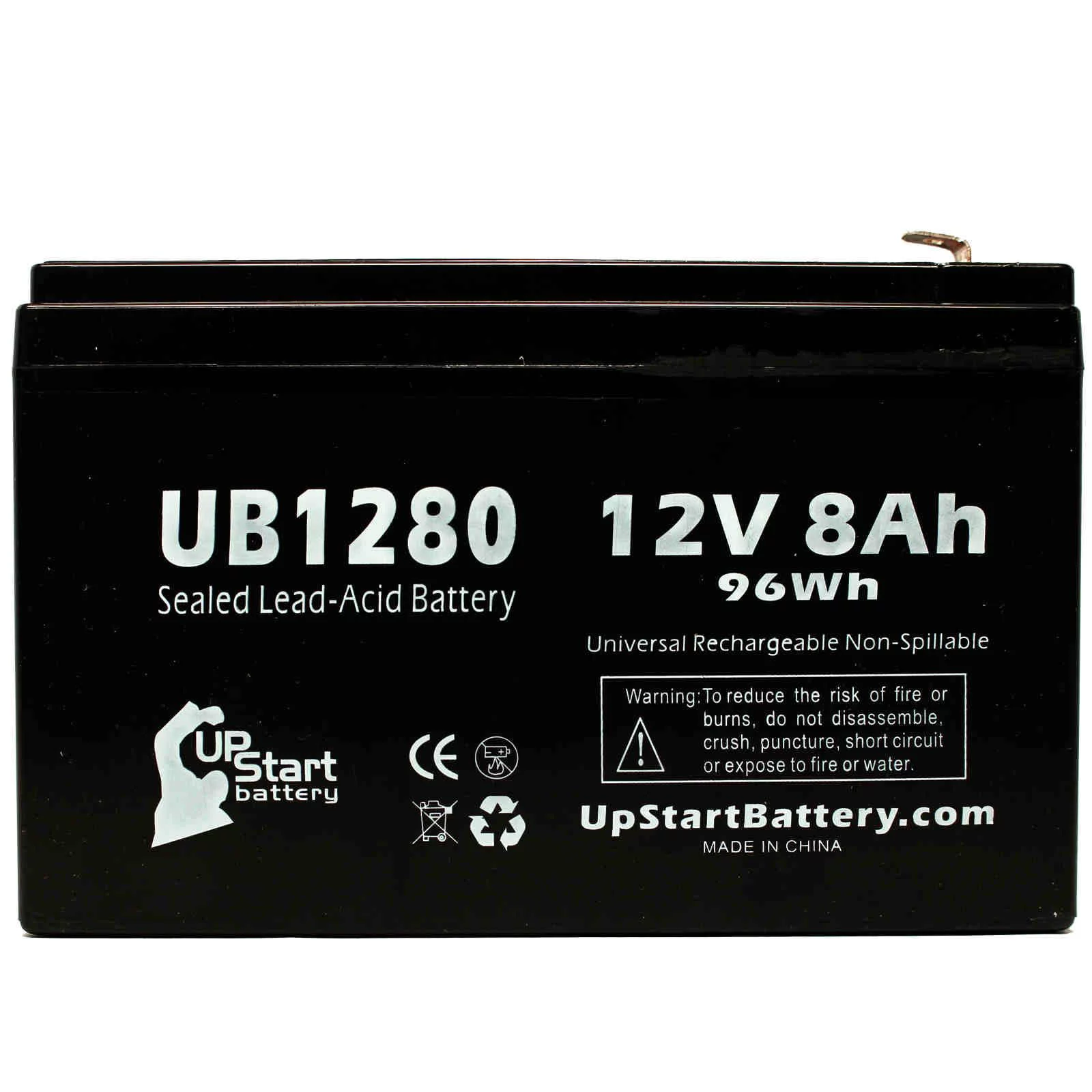 Compatible Sears / Craftsman 14485500 Battery - Replacement UB1280 Universal Sealed Lead Acid Battery (12V, 8Ah, 8000mAh, F1 Terminal, AGM, SLA) - Includes TWO F1 to F2 Terminal Adapters