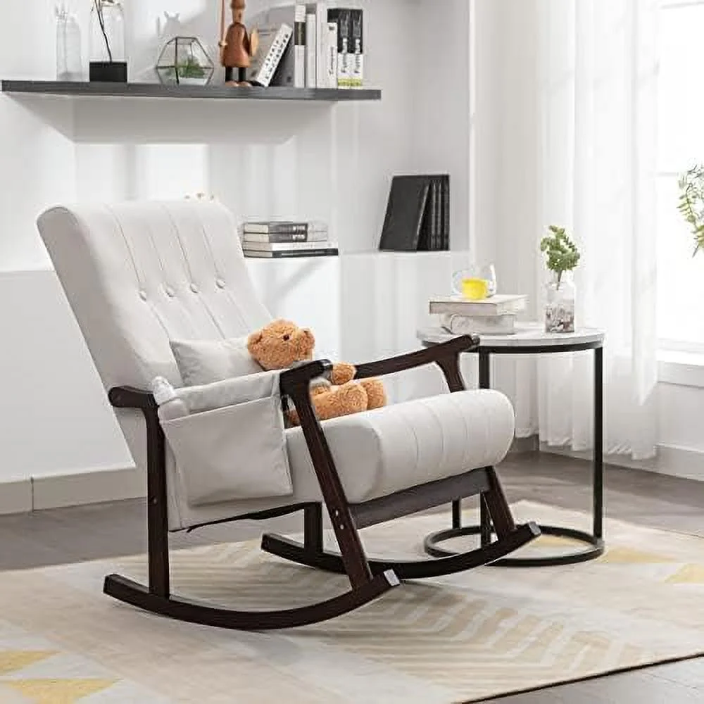 AEFRGHS Nursery Rocking Chairs with Ottoman，Rocker Chair Glider Chair for Nursery，Modern Mid Century Living Room Chair Nursing Comfy Chairs for Mom Seniors  Light Gray