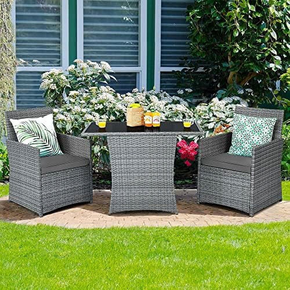 ZWNLKQG 3 Pieces Patio Rattan  Set  Outdoor Wicker Conversation Set with Sponge and Coffee Table  Cushioned Dining Bistro Chair Set for Patio Garden Backyard Pool  White
