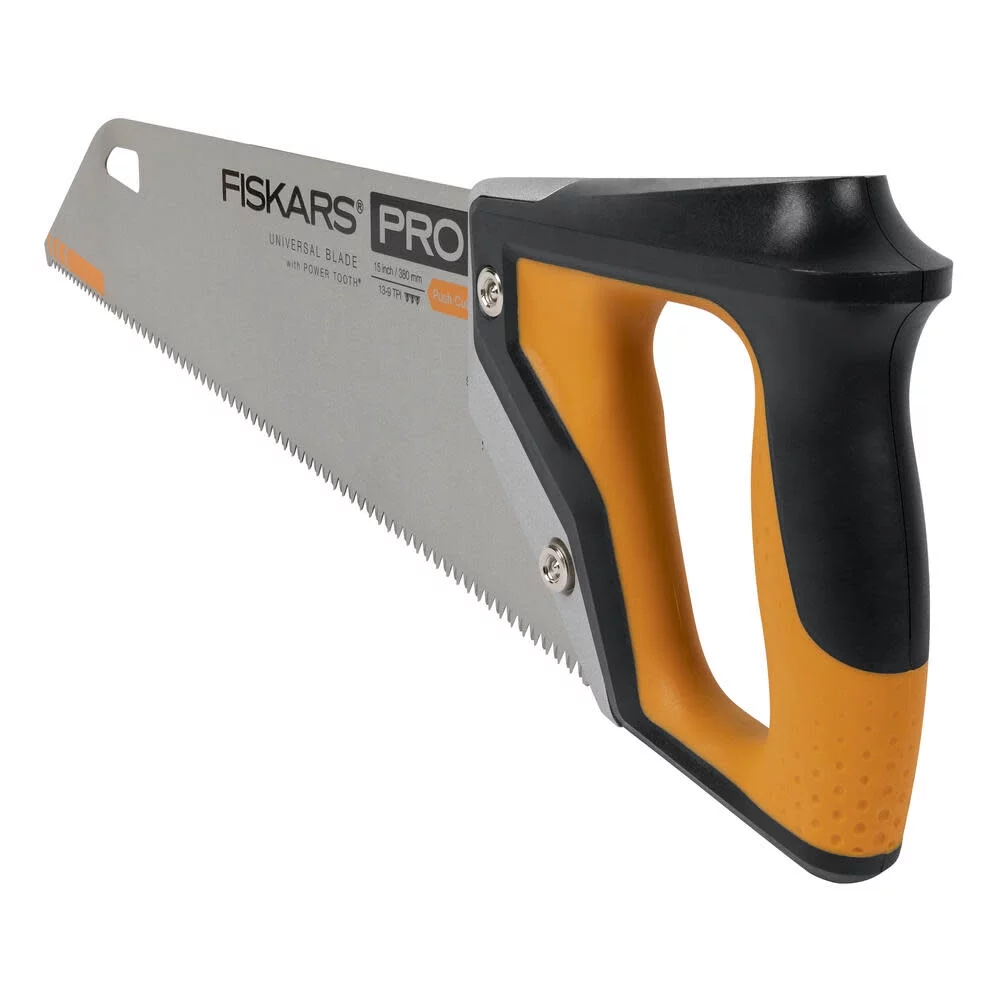 Fiskars  15 in. Power Tooth Steel Universal Hand Saw, Black & Orange - 13 TPI Coarse