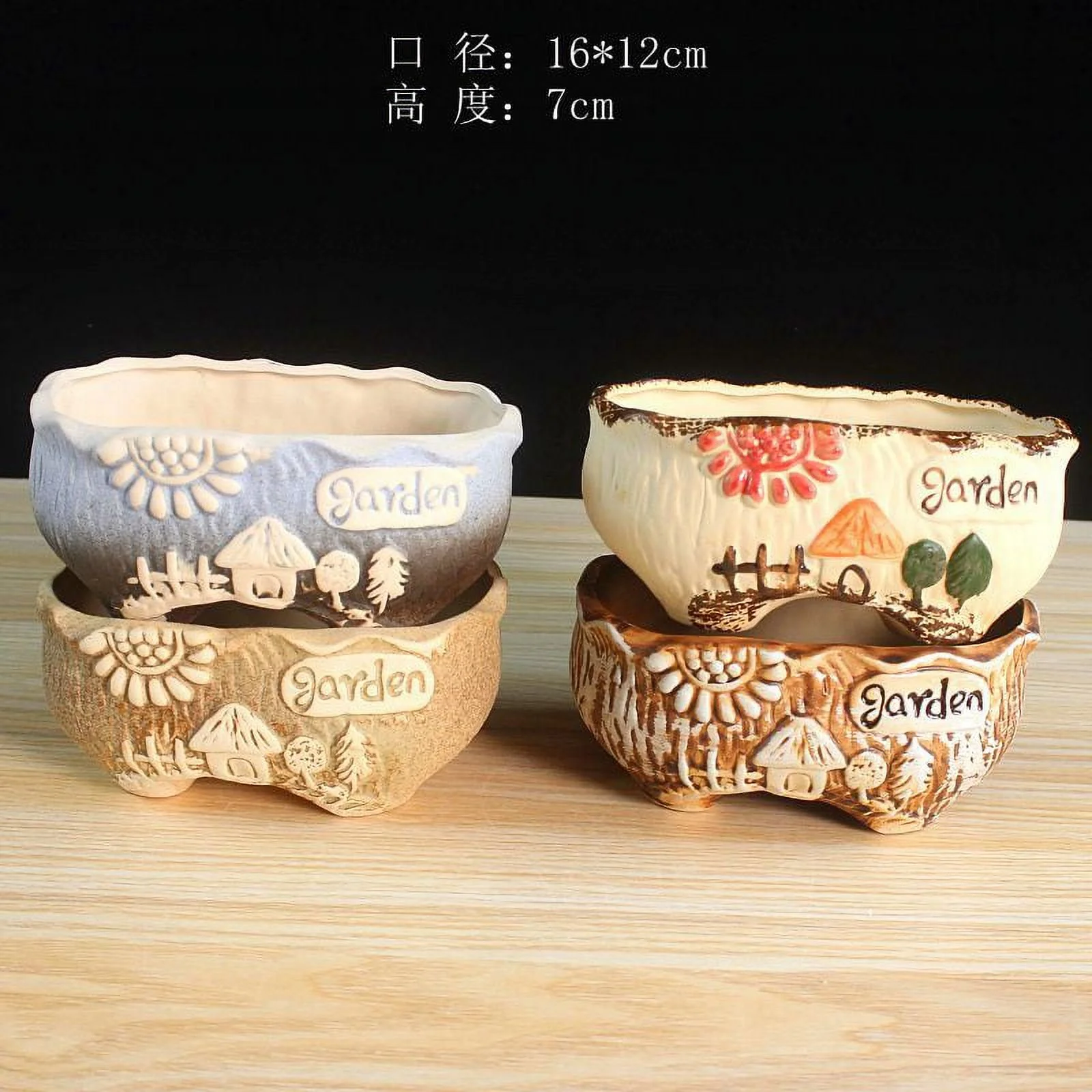 Hand-painted Coarse Ceramic Succulent Planter - Desktop Plant Pot