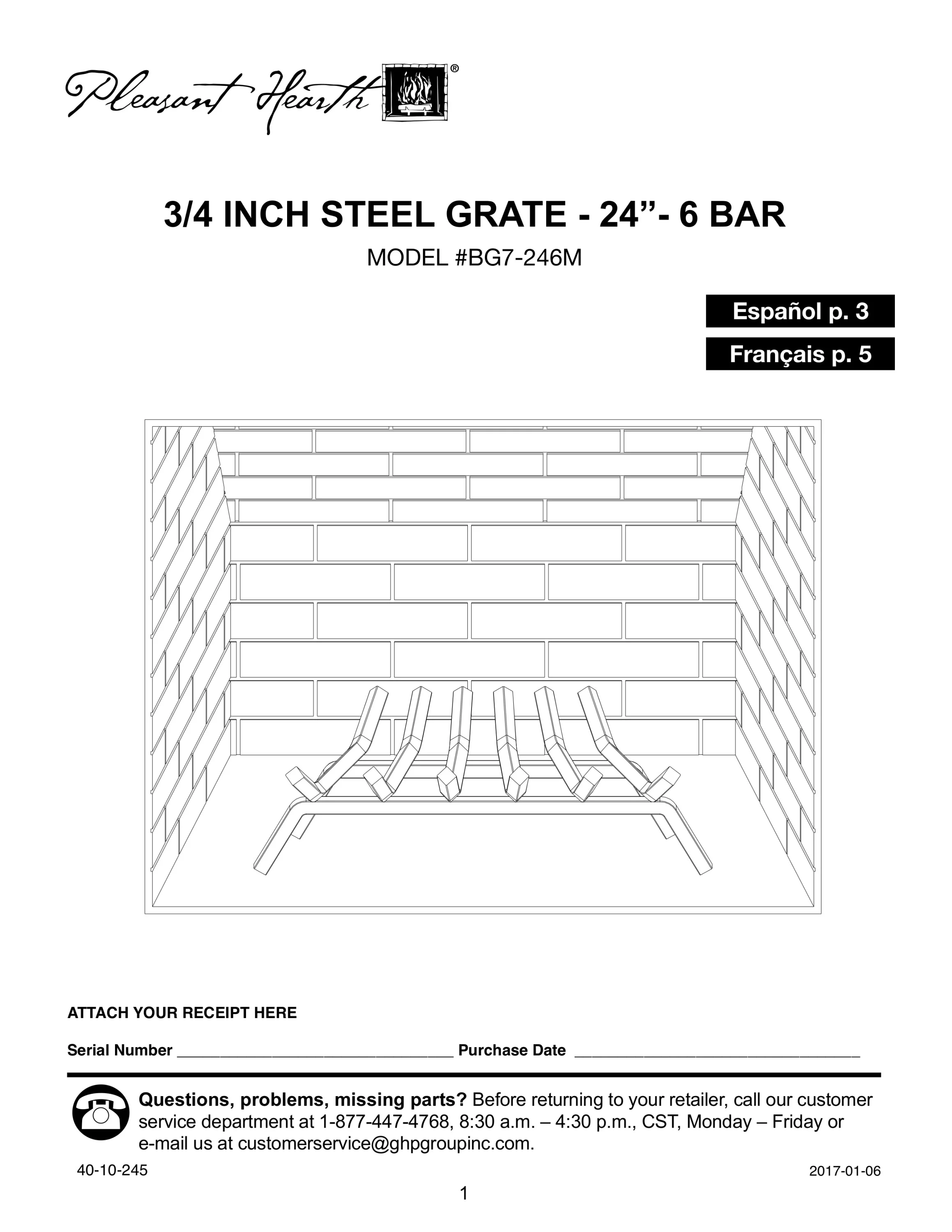 Pleasant Hearth 3/4in. Steel Fireplace Log Grate - 24in. - 6 bar