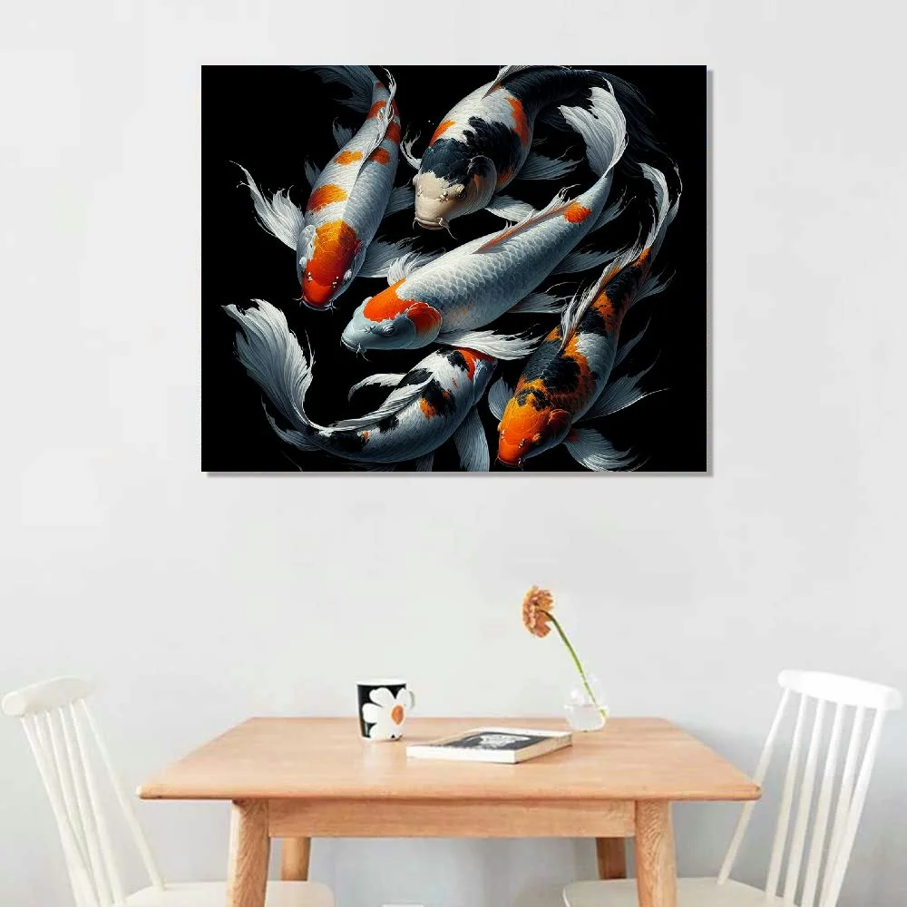 Gotuvs Koi Fish Photography Prints - Glossy Monochromatic Black Orange White Animal Minimalist Wall Art Decor - Japan Carp Water Pond Wildlife Animal Aquatic