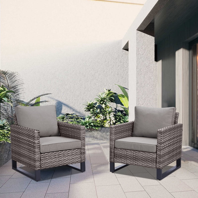 POCASSY Patio Lounge Accent Chair with Cushions - 2PCS, Gray Rattan