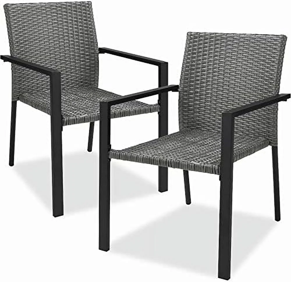 JYHOME Stackable Outdoor Wicker Dining Chairs All-Weather Firepit Armchair w/Armrests  Steel Frame for Patio  Deck  Garden  Yard - Gray
