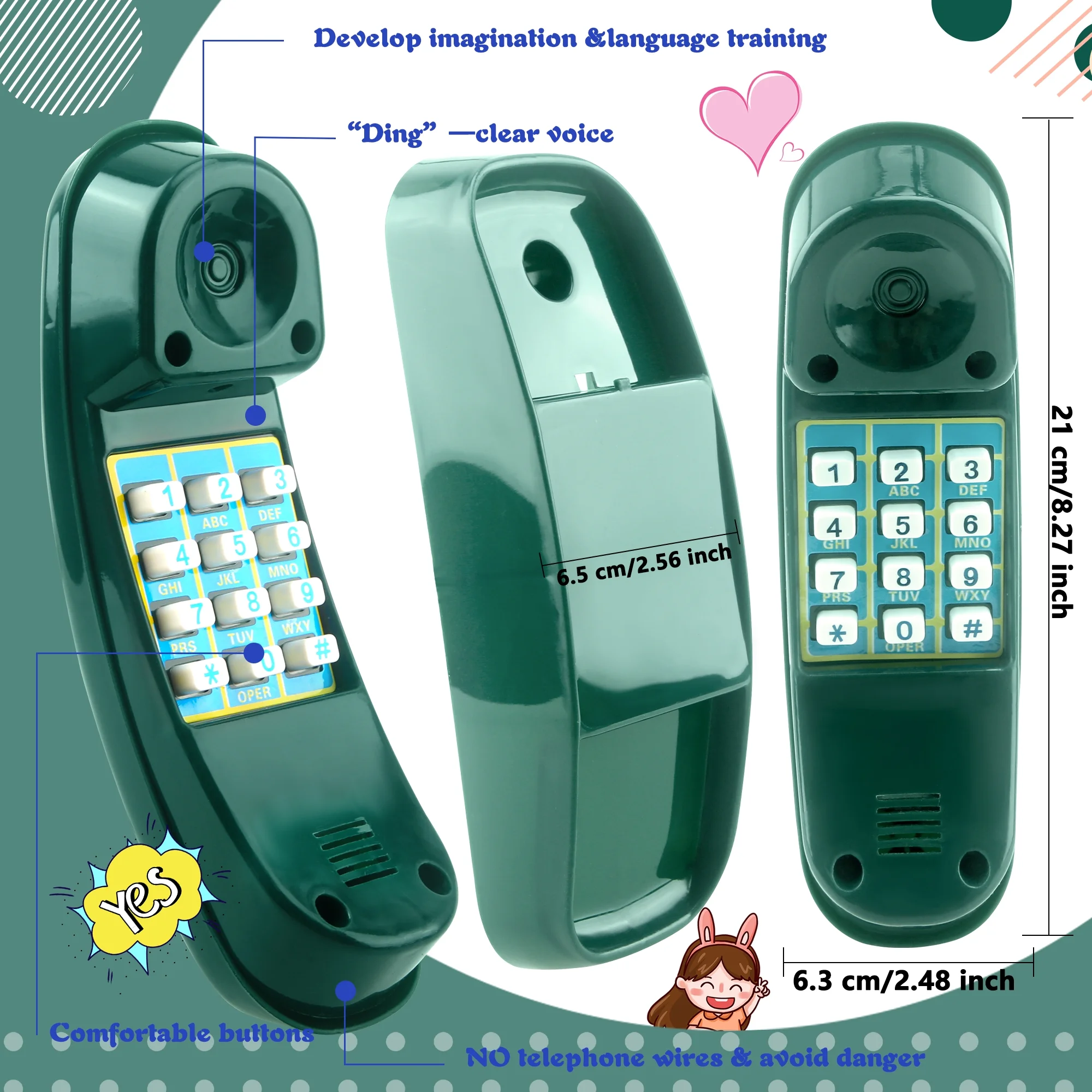 Puteraya Swingset Phone Toys Playground Treehouse Phone Pretend Telephone Toy with Numeric Key for Kids Outdoor Playground Treehouse Jungle Gym Accessories(Green)