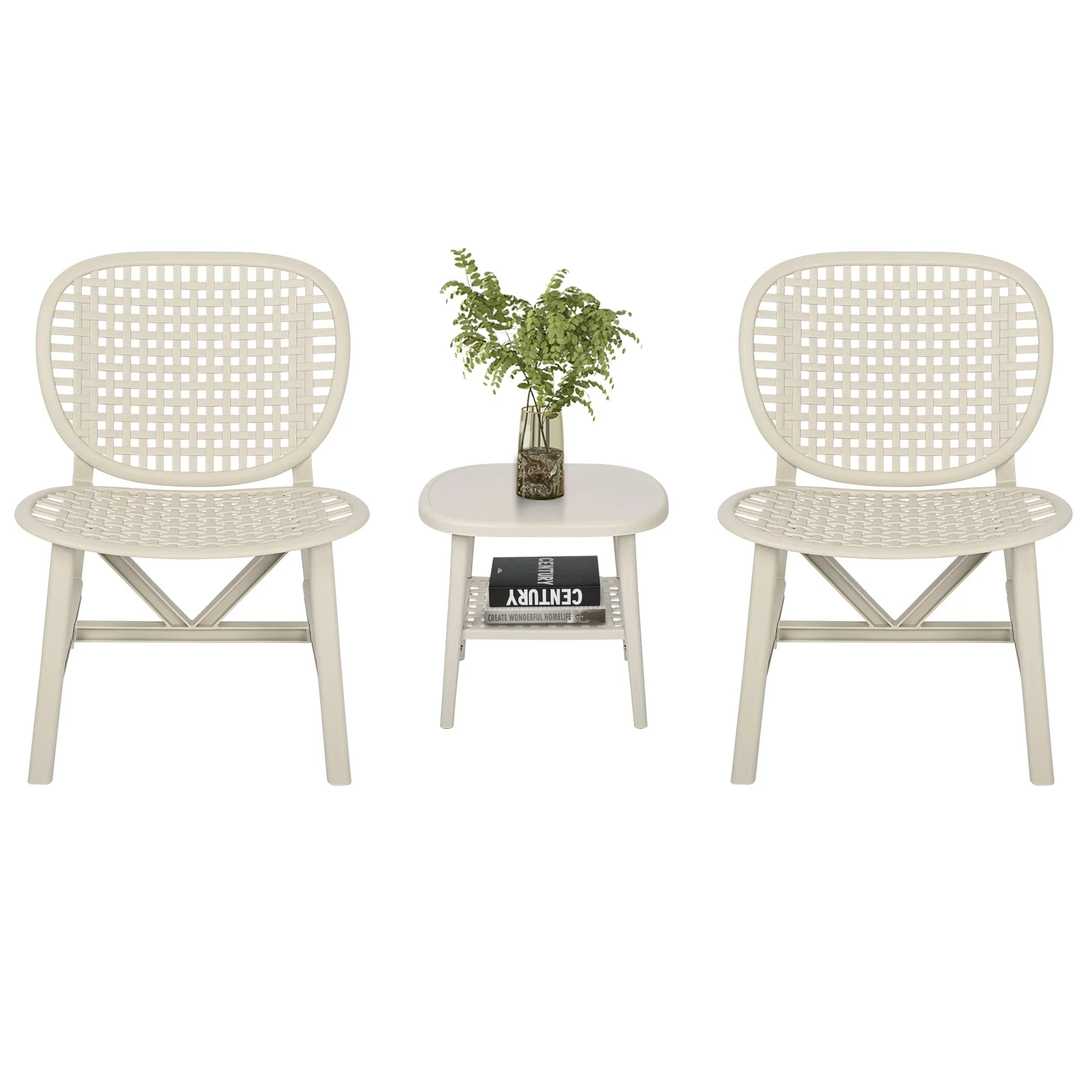 Toccara  3 Pc Retro Patio Table Chair Set - White