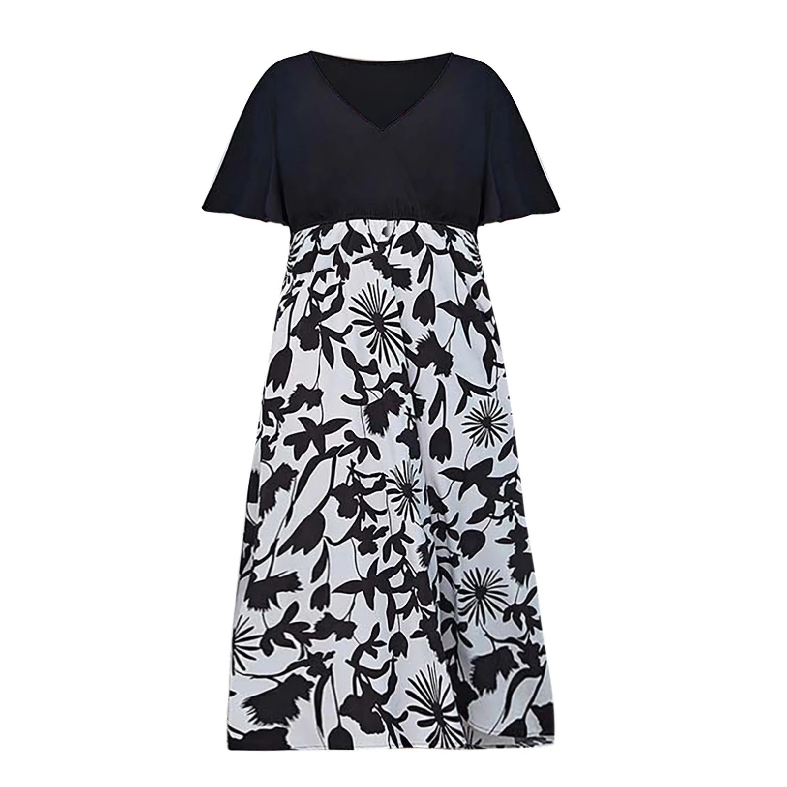 VBARHMQRT Lace Slip Dress Ladies Plus Size Summer Dress V Neck High Waist Neck Design Monochrome Floral Print Solid Color Short Sleeve A Line Long Dress Long Sleeve Dress for Women