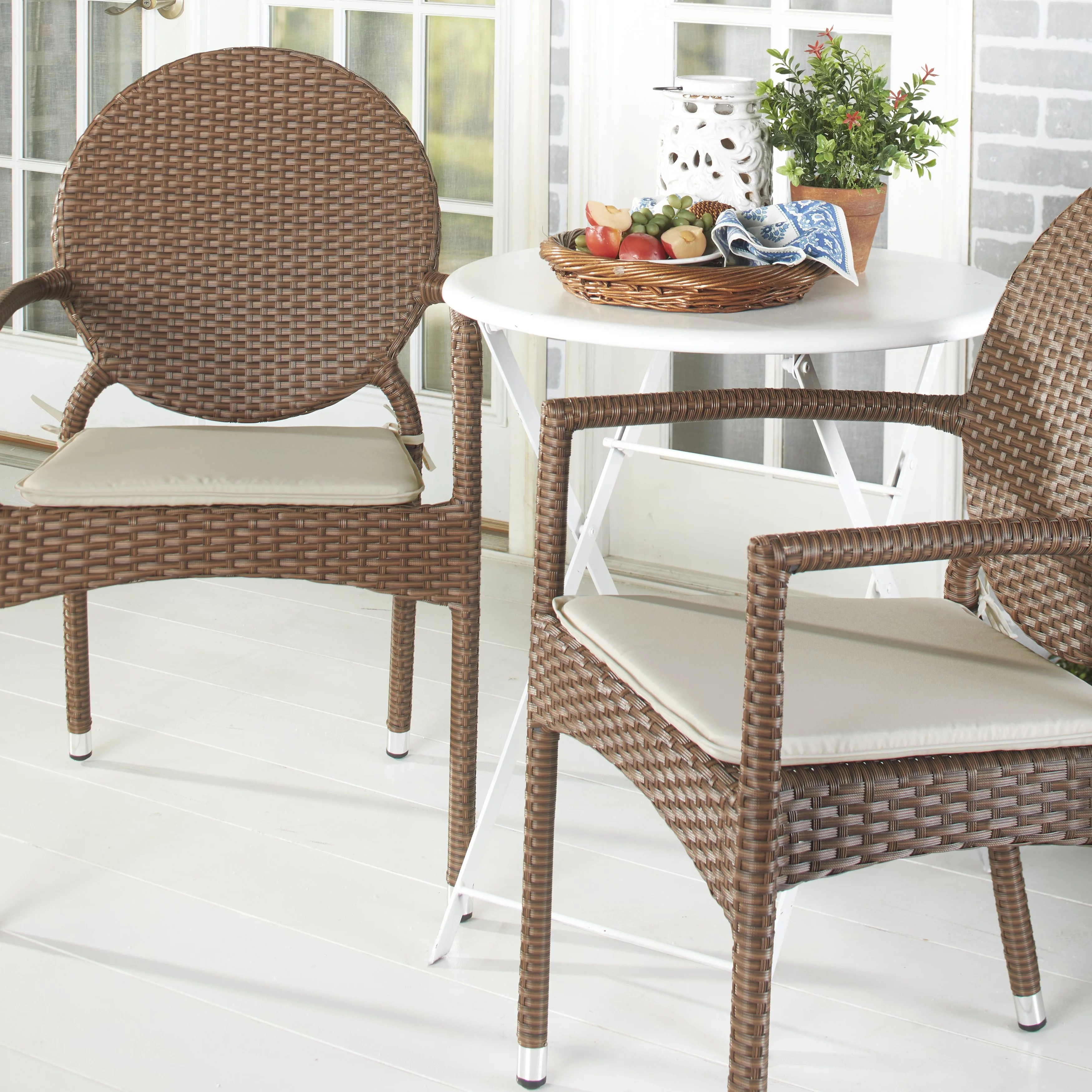Sets of 2 Indoor/Outdoor Bistro Chair Pads - Natural