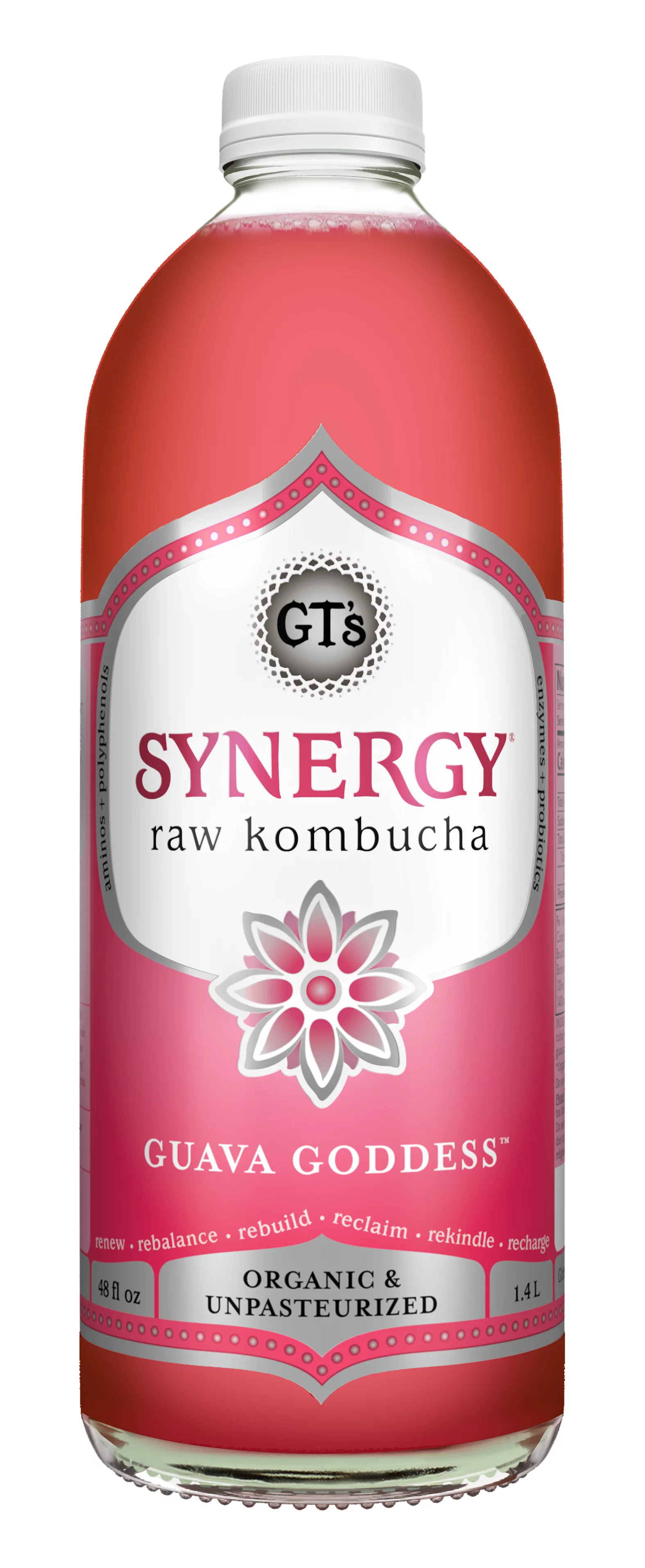 GT's Synergy Organic Enlightened Guava Goddess Kombucha, Refrigerated, 48 fl oz
