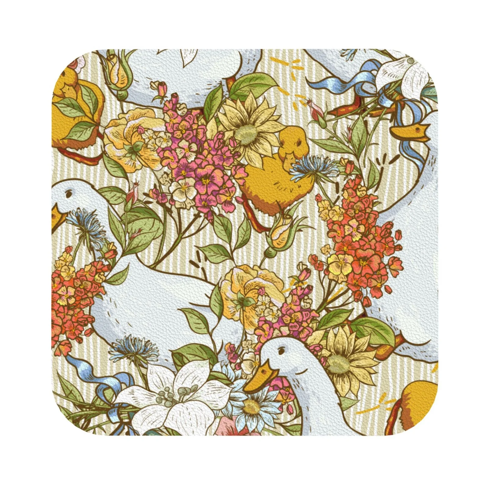 Bingfone Ducks And Flowers Personalized Coaster Set 4 For Drinks Coffee Table Bar Beer Wine Cup Coasters,4 Inch