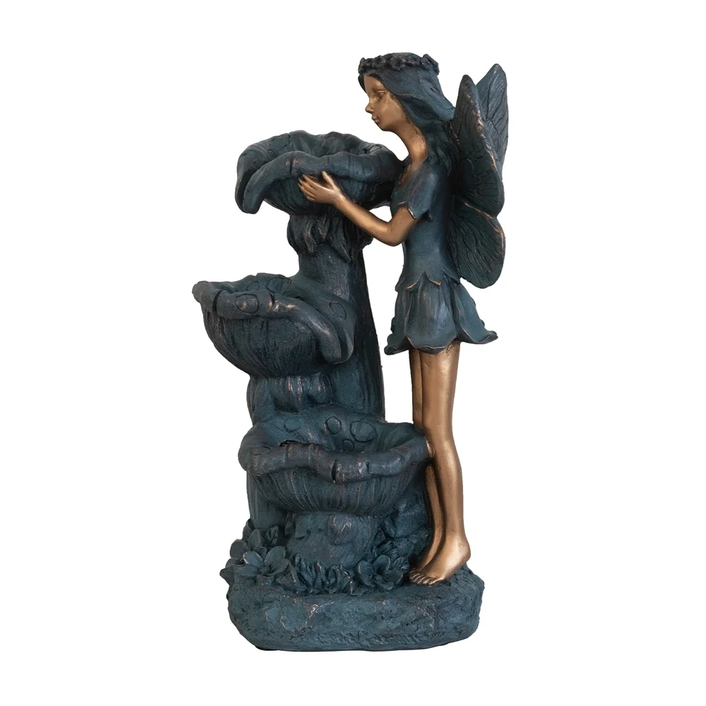 SQEWRED 7.7x4.7x14.2” Decorative 3 Tier Water Fountain with Fairy and LED Light  for Indoor Tabletop and Outdoor