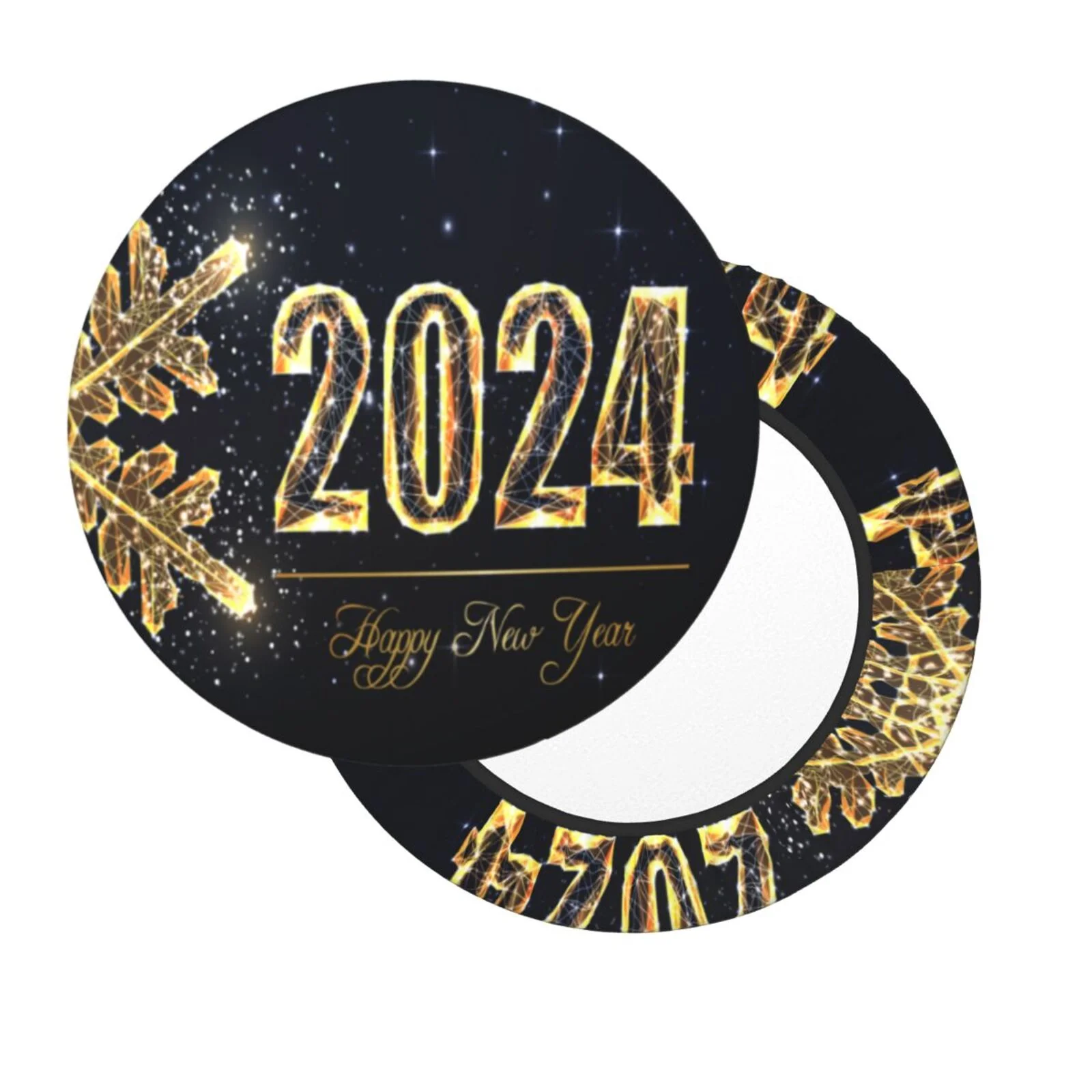 Disketp Happy New Year 2024 Stool Covers Round, Super Soft Round Bar Stool Cushion Covers Seat Cushion - 12 Inch