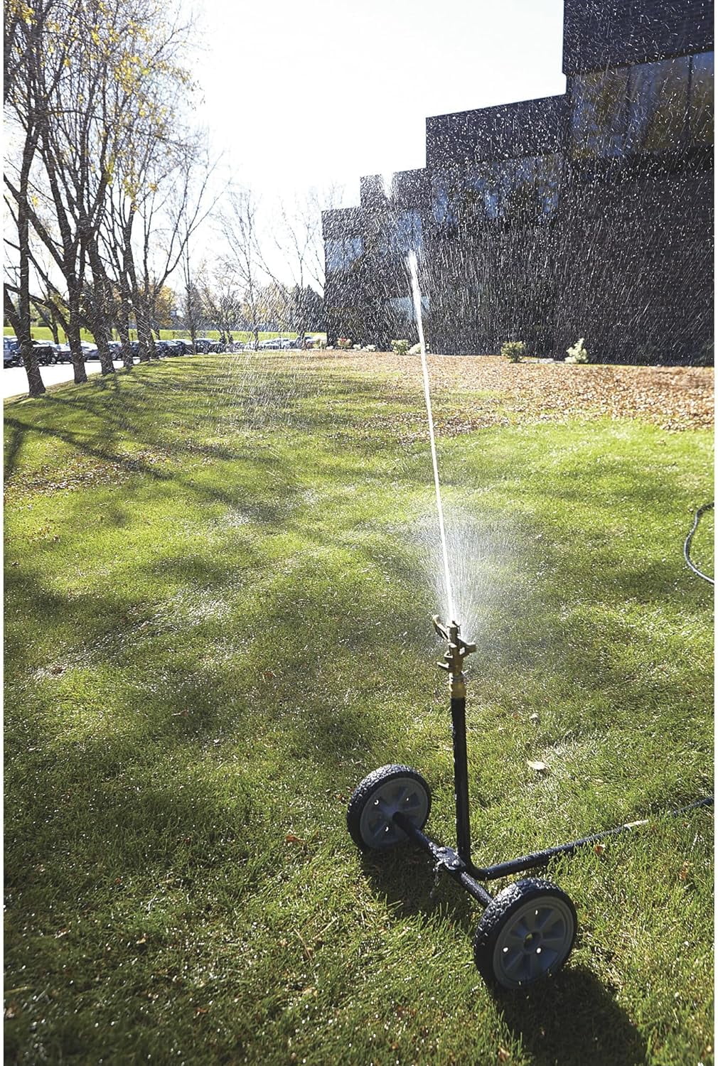 Wheeled Sprinkler - 3/4in. Brass Sprinkler Head with 2 Nozzles, 8in. Poly Wheels