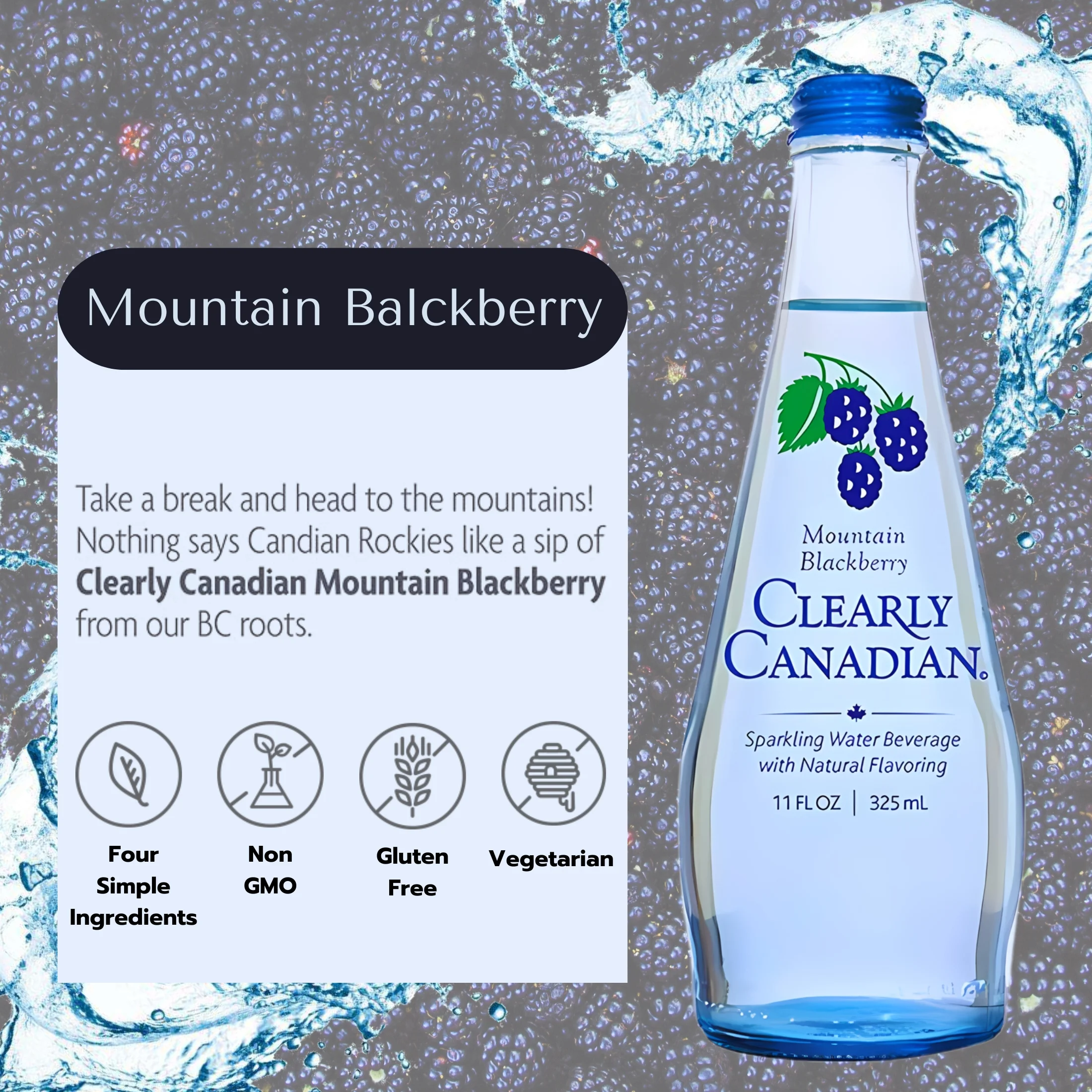(12) Clearly Canadian Sparkling Water Beverage, 11 Fl oz Variety Pack Naturally Flavored Drinks 3 Bottles Each Mountain Blackberry Country Raspberry Orchard Peach Wild Cherry & CUSTOM Storage Carrier