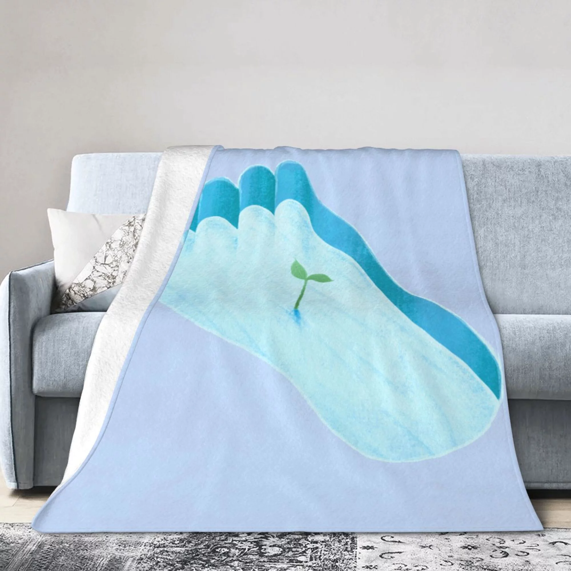 Cartoon Footprints Saplings Throw Blanket, Fluffy Soft Cozy Blanket Flannel Plush Microfiber Couch Throw 40