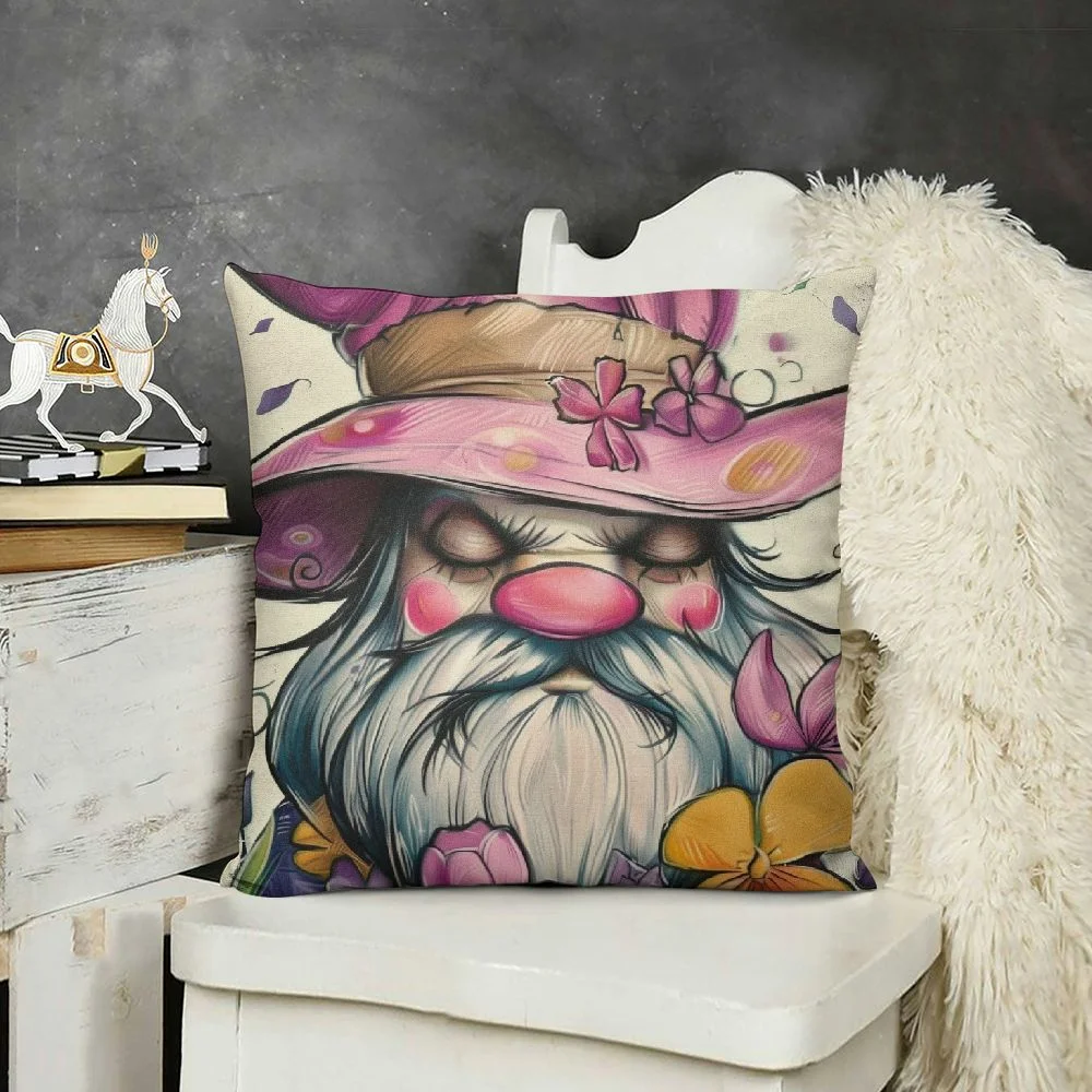 Nawypu Happy Easter Bunny Gnome Decorative Throw Pillow Covers 18 x 18, Bless This Nest Rabbit Ears Eggs Porch Outdoor Home Decor, Carrot Tulip Flower Colorful Stripes Couch Cushion Case