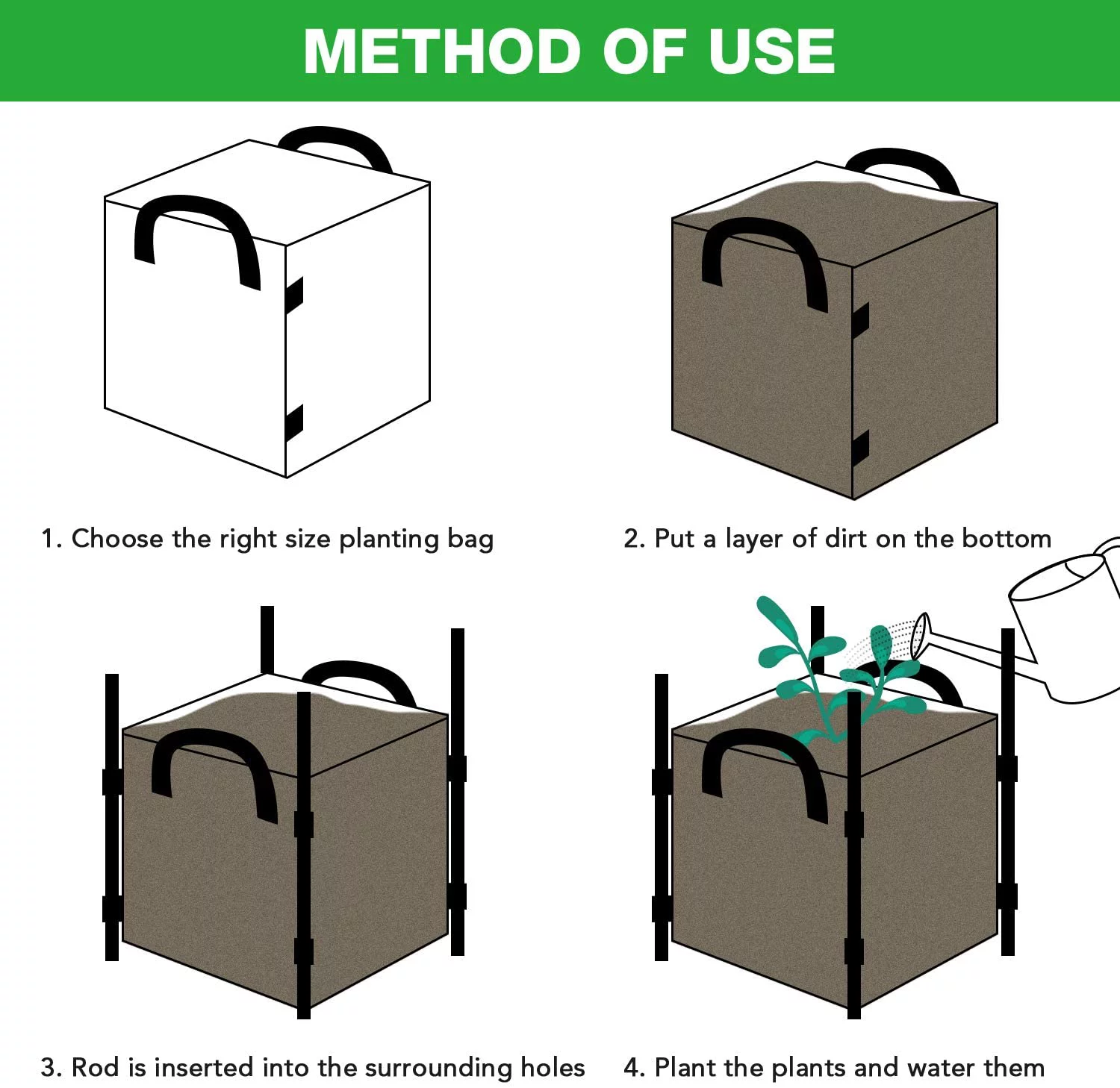 iPower 5 Pack 10 Gallon Square Grow Bags Thick Fabric Planting Pots -Black