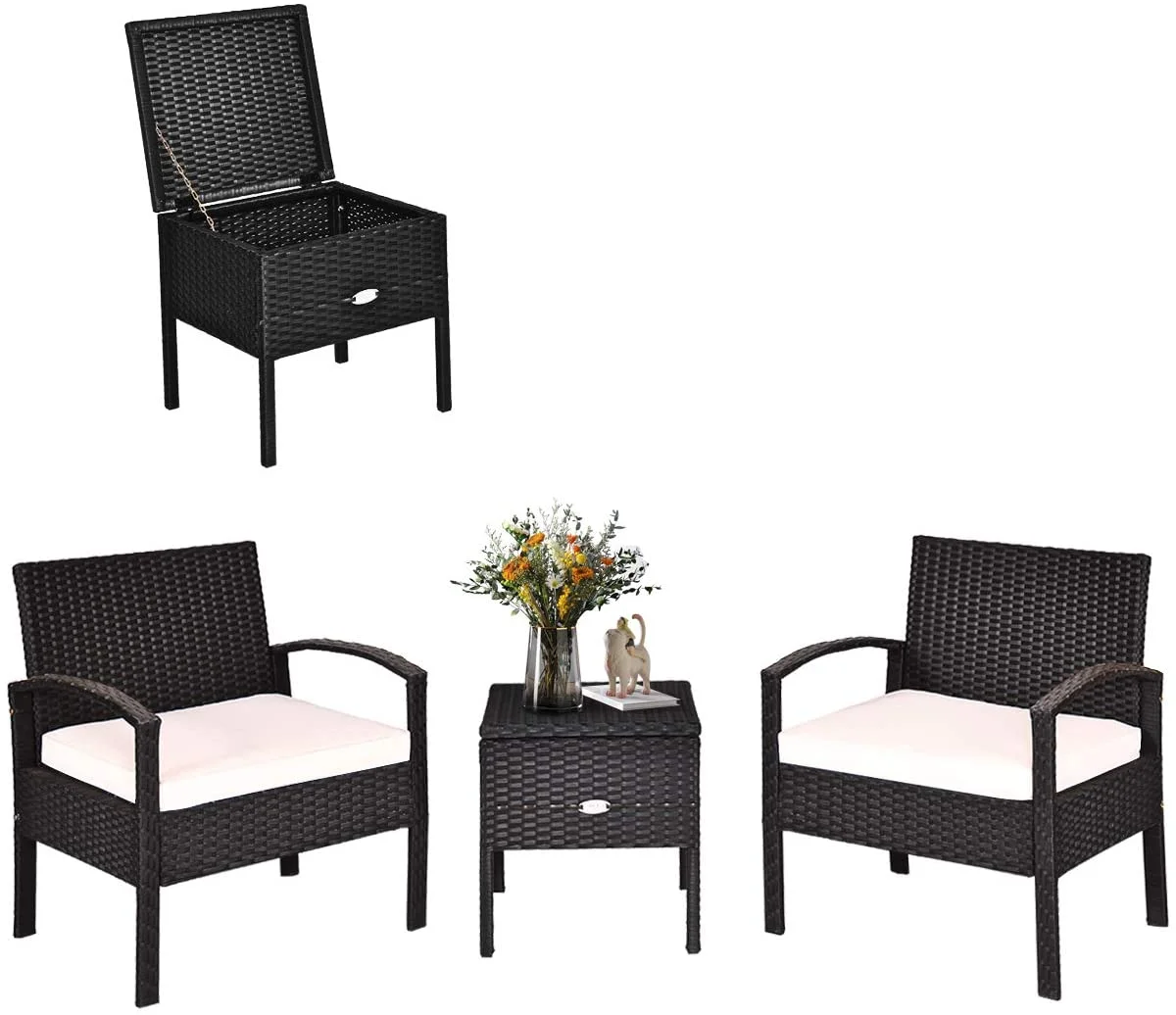 Dina Rattan Patio Furniture Set 3 Pieces  Wicker Conversation Set with Tempered Glass Coffee Table  Seat Cushions  Outdoor Chair Wicker Sofa for Backyard Balcony Porch Poolside  Turquoise