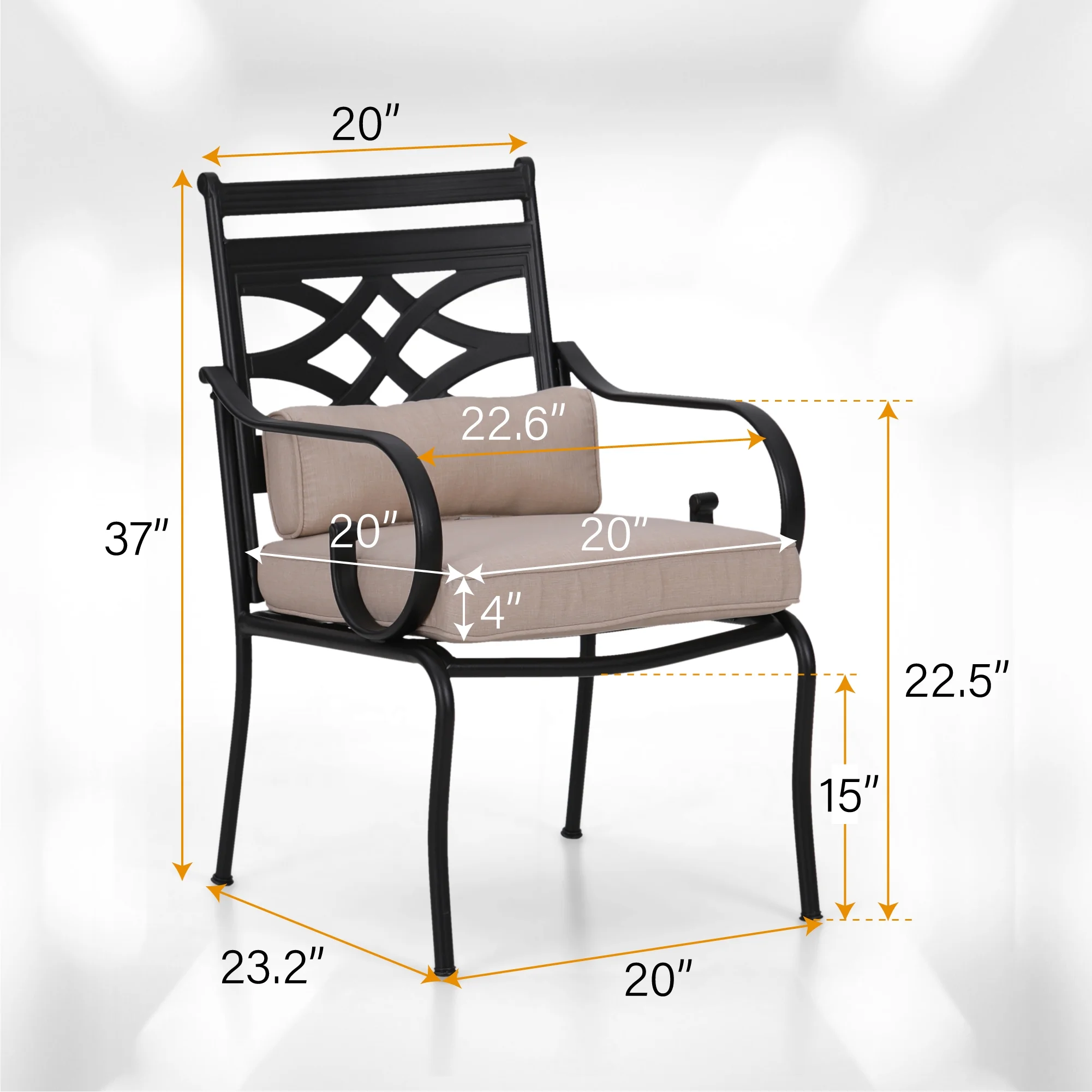 Sophia&William Steel Patio Dining Chairs Set of 4 with Beige Cushion and Pillow