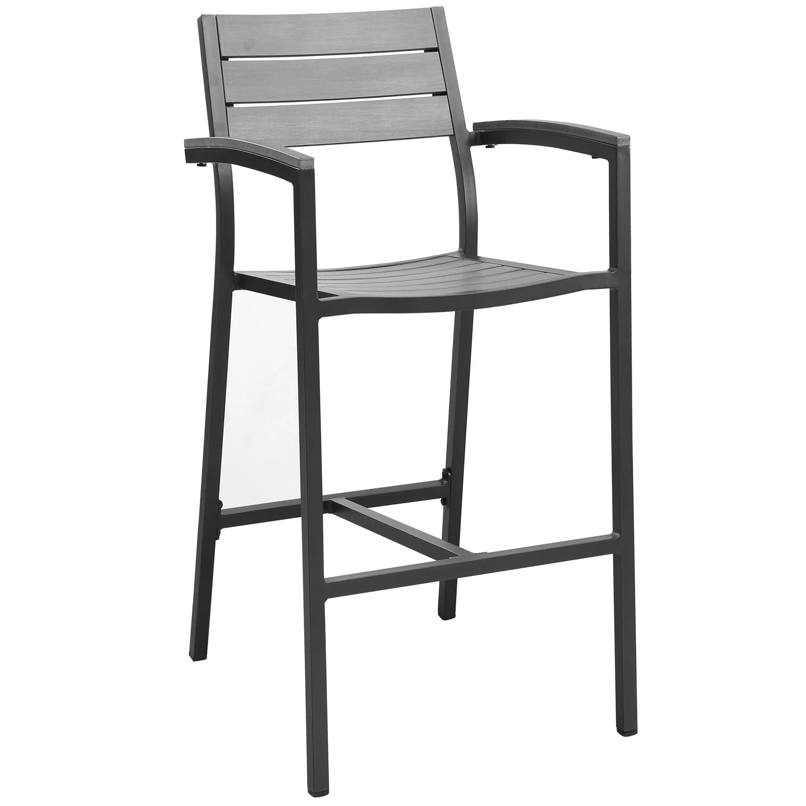 Bar Side Stool Chair, Set of 2, Dark Brown Gray, Metal, Outdoor Patio Balcony Cafe Bistro Garden Hospitality Restaurant, Modern Contemporary HB32669