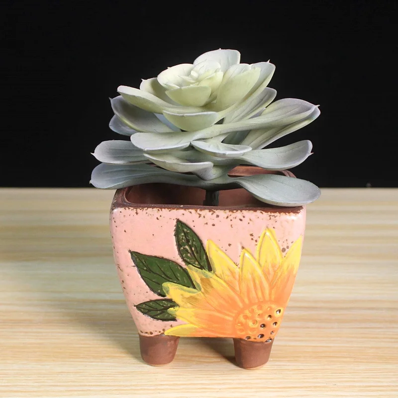 Hand-painted Korean Style Ceramic Succulent Plant Pot, Ceramic Desktop Planter for Succulent Plants