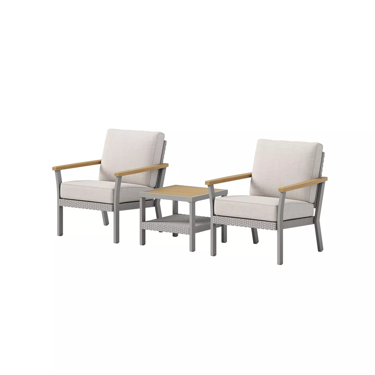 SONGMICS HOME Sencillo Collection - 3 Piece Patio Furniture Set, 2 Lounge Chairs and 1 Coffee Table, Outdoor Furniture, Gray and Beige