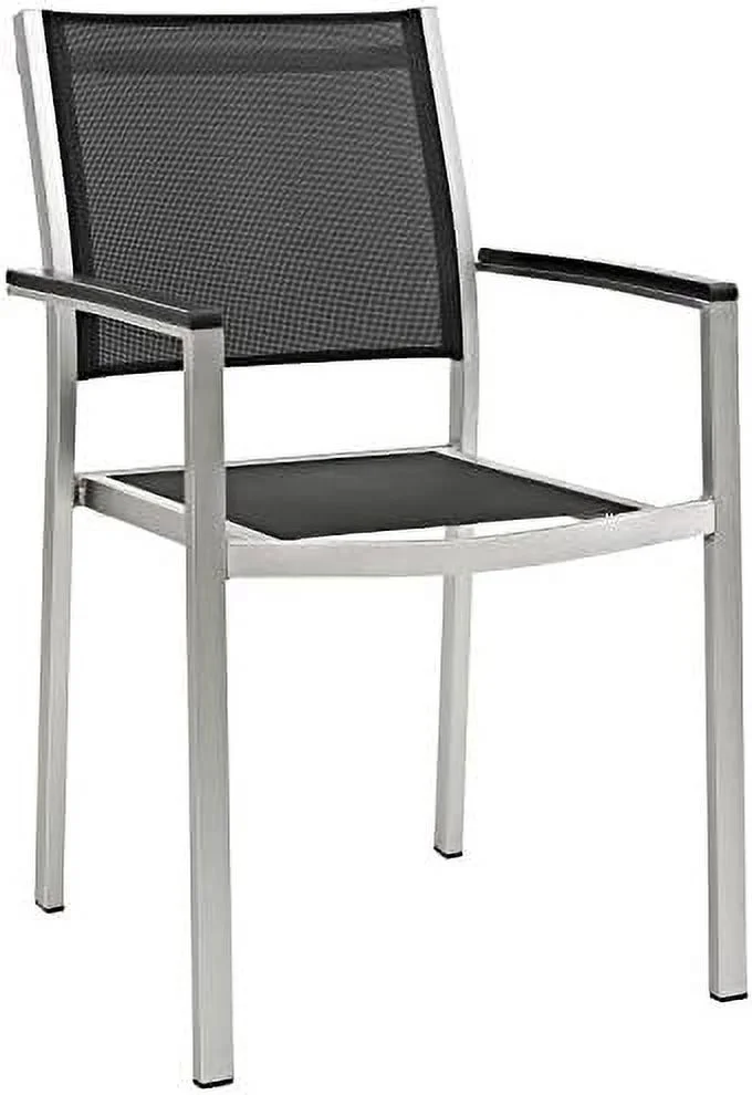 xrboomlife Shore Aluminum Outdoor Patio Dining Arm Chair in Silver Black