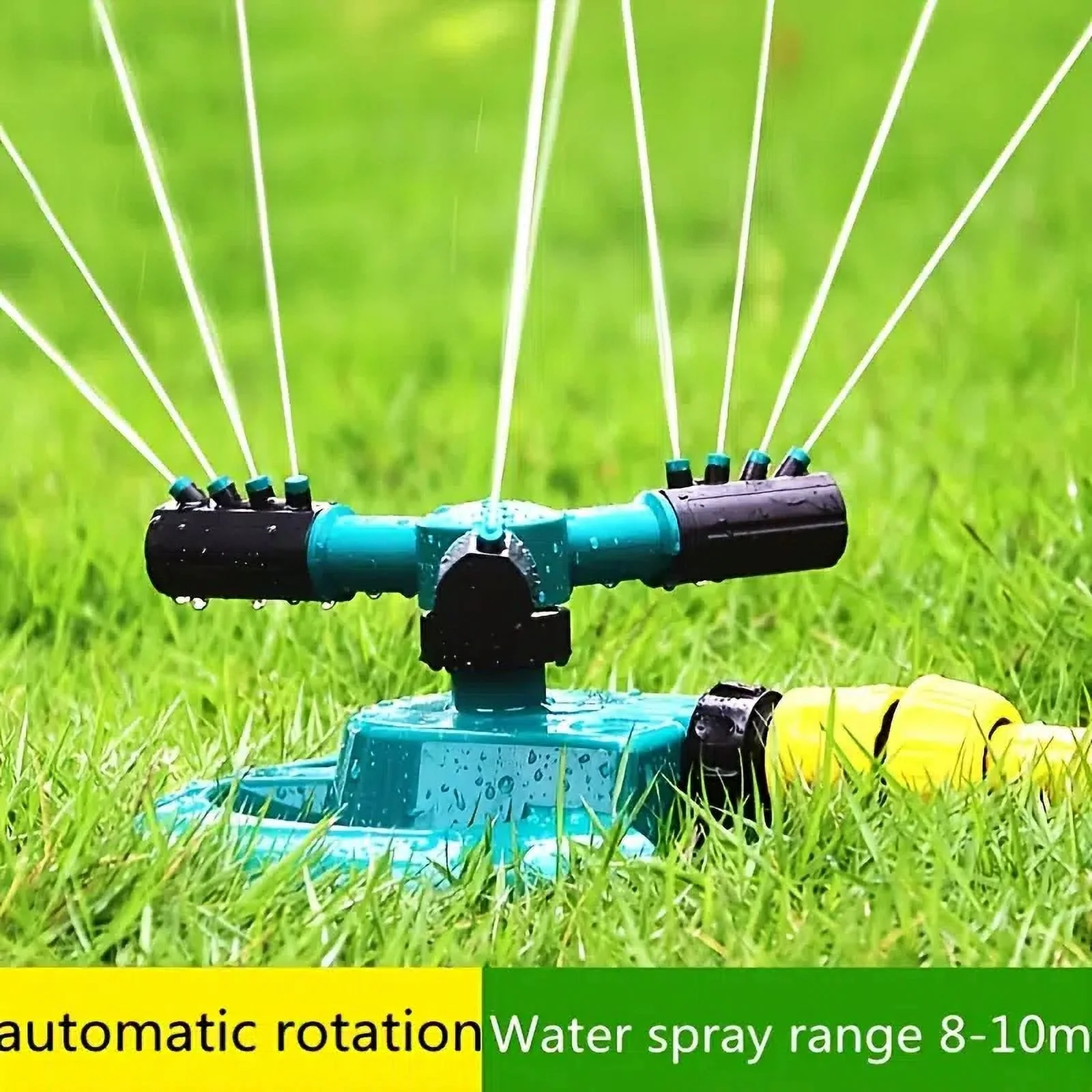 Lawn Sprinkler, Three Arms 360 Degrees Rotating Adjustable Garden Water Sprinkler Lawn Watering Irrigation Tool(Green)