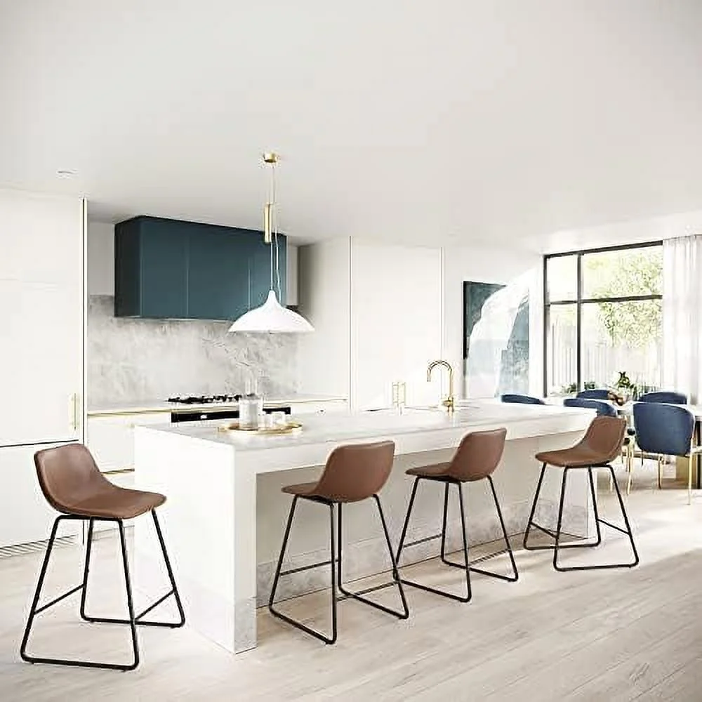 SQGFTYH Centiar Faux Leather Indoor Kitchen Dining Chair Set of 4 Comfortable Farmhouse Chairs With Metal Legs  Modern Industrial Upholstered Chairs Suitable For Home  Bistro Coffee Shop
